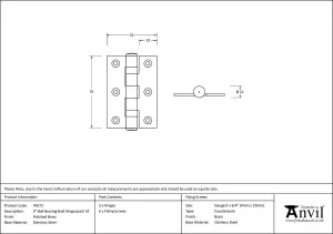 From The Anvil Polished Brass 3 Inch Ball Bearing Butt Hinge (pair) ss