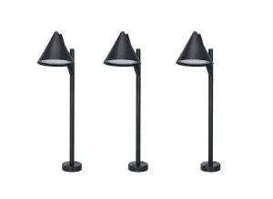 GoodHome Eriksson Matt Black LED Outdoor Stake light (D)120mm, Pack of 3