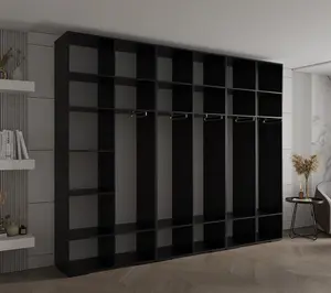 Sleek Inova I Hinged Door Wardrobe H2370mm W3000mm D470mm - Modern Black Finish with Gold Vertical Metal Handles