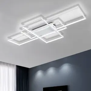 3 Layered Neutral Style Rectangular Acrylic LED Semi Flush Ceiling Light Fixture 110cm Cool White