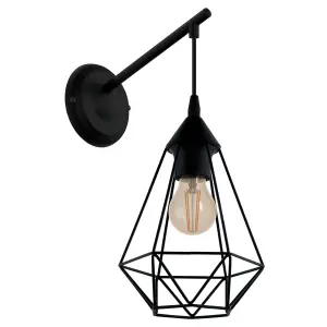 EGLO Tarbes Black Steel Retro Wall Light - Industrial Geometric Design (D) 27.5cm