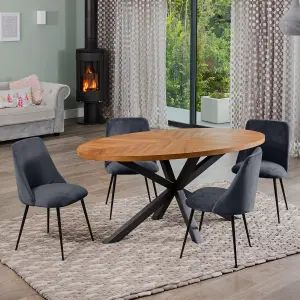 Dosenna Oval Dining Table Set with 4 Morandi Velvet Chairs - Grey