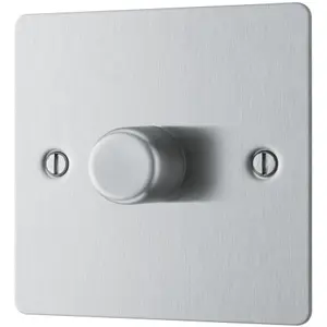 BG Brushed Steel Flat 2 way 400W Dimmer switch Matt Silver 1 gang