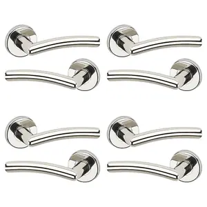 URBNLIVING 122mm Length 8Pcs Perpignan Metal & Polished Nickel Lever Latch Door Handles Set