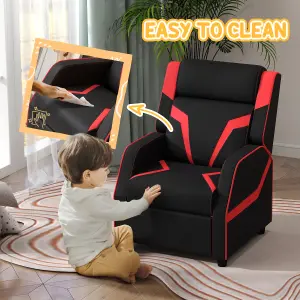 AIYAPLAY 2 in 1 Kids Armchair Recliner, PU Leather, for 3-9 Years Old, Black