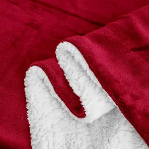 Sherpa Fleece Throw Blanket Burgundy / 200cm W x 240cm L