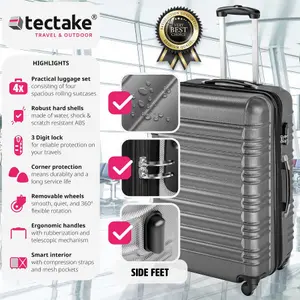 Suitcase Set - 4 hard-shell suitcases with telescopic handle, swivel wheels - grey