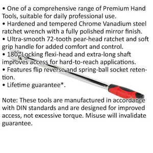 455mm Extra-Long Flexi-Head Ratchet Wrench with 72-Tooth Drive for Precision Work