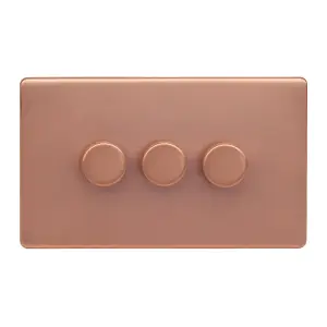 Brushed Copper Screwless Plate 100W 3 Gang 2 Way Intelligent Trailing LED Dimmer Switch -  SE Home