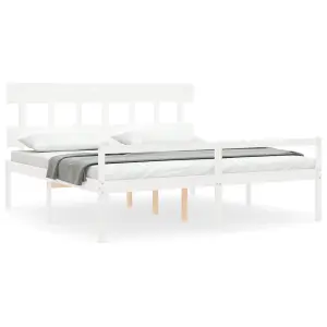 Berkfield Bed Frame with Headboard White Super King Size Solid Wood