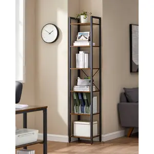 Lakesha Etagere Bookcase Rustic Brown/Black / 187.5cm H x 40cm W x 30cm D