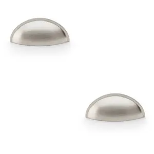 2 PACK - Rear Fixing Cup Handle - Satin Nickel 57mm Centres Solid Brass Shaker Unit Pull