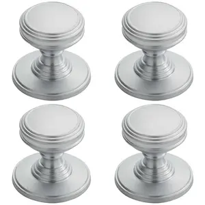 4x Ringed Tiered Cupboard Door Knob 25mm Diameter Satin Chrome Cabinet Handle