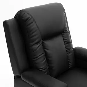 Manual Pushback Recliner Chair With Compact Living Room Design And Cup Holders In Black Bonded Leather