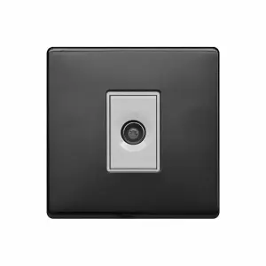 Black Nickel Screwless Plate 1 Gang TV Socket - White Trim - SE Home