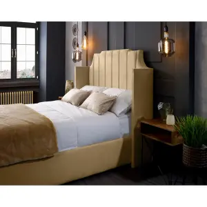 Nelly Plush Velvet Beige Bed Frame