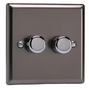 Varilight 2-Gang 2-Way V-Pro Push On/Off Rotary LED Dimmer 2 x 0-120W Pewter