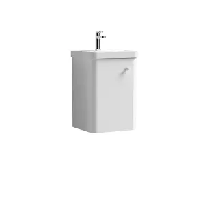 Wall Hung 1 Door Vanity Unit with Ceramic Sink - 400mm - Gloss White