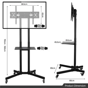 Yaheetech Black Adjustable Mobile TV Stand with Castors and Storage Shelf