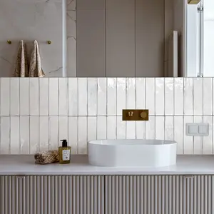 Top Ceramics White Grey pattern Gloss Metro Ceramic Wall Tile Flat Bumpy (L)250mm x (W)65mm Each box 0.82sqm