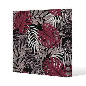 Tropical Leaves in Red, White & Grey (Canvas Print) / 101 x 101 x 4cm