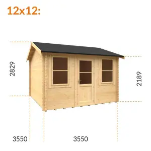 12ft x 12ft (3550mm x 3550mm) Horsforth "The Springfield" 28mm Log Cabin With 2 Opening Window