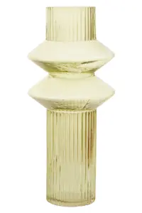 Interiors by Premier Large Green Spindle Glass Vase, Multi-Tiered Design Tall Vase, Ribbed Glass Vase, Smoked Glass Green Vase