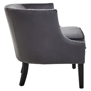 Interiors by Premier Grey Velvet Studded Chair, Easy to Clean Leather Armchair, Body Supportive Accent Chair