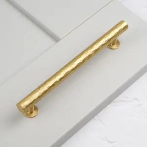 Satin Brass Hammered T Bar Cabinet Handle 160mm