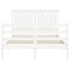 Berkfield Bed Frame with Headboard White Small Double Solid Wood