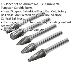 5 Pack Tungsten Carbide Rotary Burr Bits Set - Versatile Cutting Heads for Metalwork