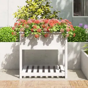 Berkfield Planter with Shelf White 82.5x82.5x81 cm Solid Wood Pine