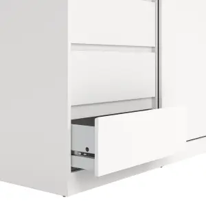 Tvilum Esla Scandinavian Matt white 3 Drawer Double Sliding door wardrobe (H)2004mm (W)1185mm (D)600mm