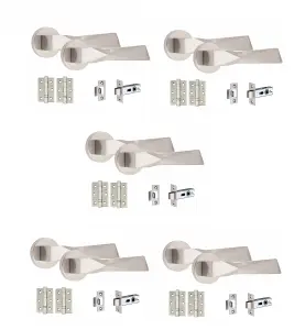 5 Set Aura Design Door HandlesInternal Sets With Latch and BB HInges Round Rose Satin Nickel Finish