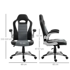 HOMCOM Racing Office Chair PU Leather Computer Desk Gaming Style with Wheels, Flip-Up Armrest, Grey