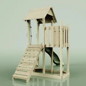 PolarPlay Balcony Tower Kids Wooden Climbing Frame with Slide - Una Sage