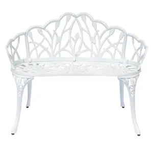 Charles Bentley White Tulip Cast Aluminium Metal 2 Seats Garden Patio Bench Seat