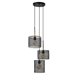 Lucide Baskett Vintage Cluster Pendant Light - 3xE27 - Black