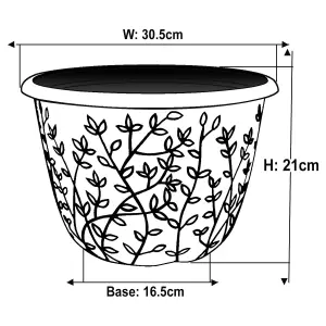 Pot Serenity Planter Round Plastic Grey White Flower Plant Garden Patio 30cm