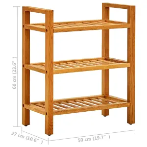 Berkfield Shoe Rack with 3 Shelves 50x27x60 cm Solid Oak Wood