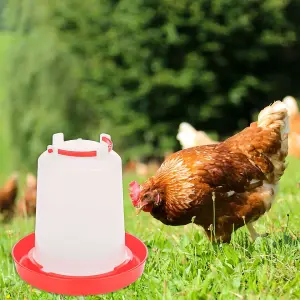 URBNLIVING 3L Chicken Large Drinker Water Feeder Poultry Quails Bird Hen Duck with Handle Red & White