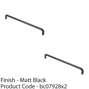 2 PACK - Round D Bar Pull Handle 469 x 19mm 450mm Fixing Centres Matt Black