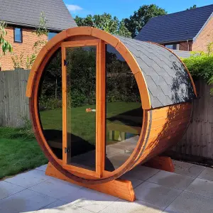 Inmedias Thermowood Pool Sauna - 2 Person 2.05m x 2.05m - Outdoor Barrel Sauna Full Glass Front with Single Door