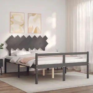 Berkfield Bed Frame with Headboard Grey King Size Solid Wood