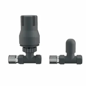 Right Radiators Anthracite Straight TRV Thermostatic Radiator Valve and lockshield Valve 15mm x 1/2"