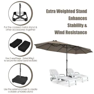 Costway 460 x 270 cm Outdoor Double Sided Umbrella Twin Size Patio Parasol w/ Metal Base