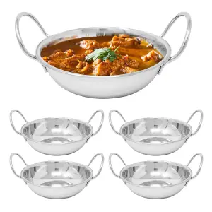 Set Of 5 Stainless Steel Balti Karahi 21cm Metal Curry Serving Indian Cooking