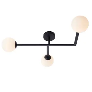 Luminosa Riomaggiore Bathroom 3 Light Ceiling Semi Flush Matt Black & Matt Opal Glass IP44