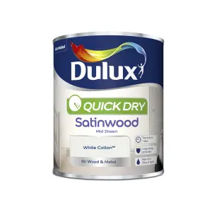 Dulux Quick dry White cotton Satinwood Metal & wood paint, 750ml