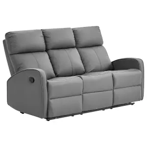 3 Seater Manual Reclining Sofa with Cup Holders in Grey Leather - Parma